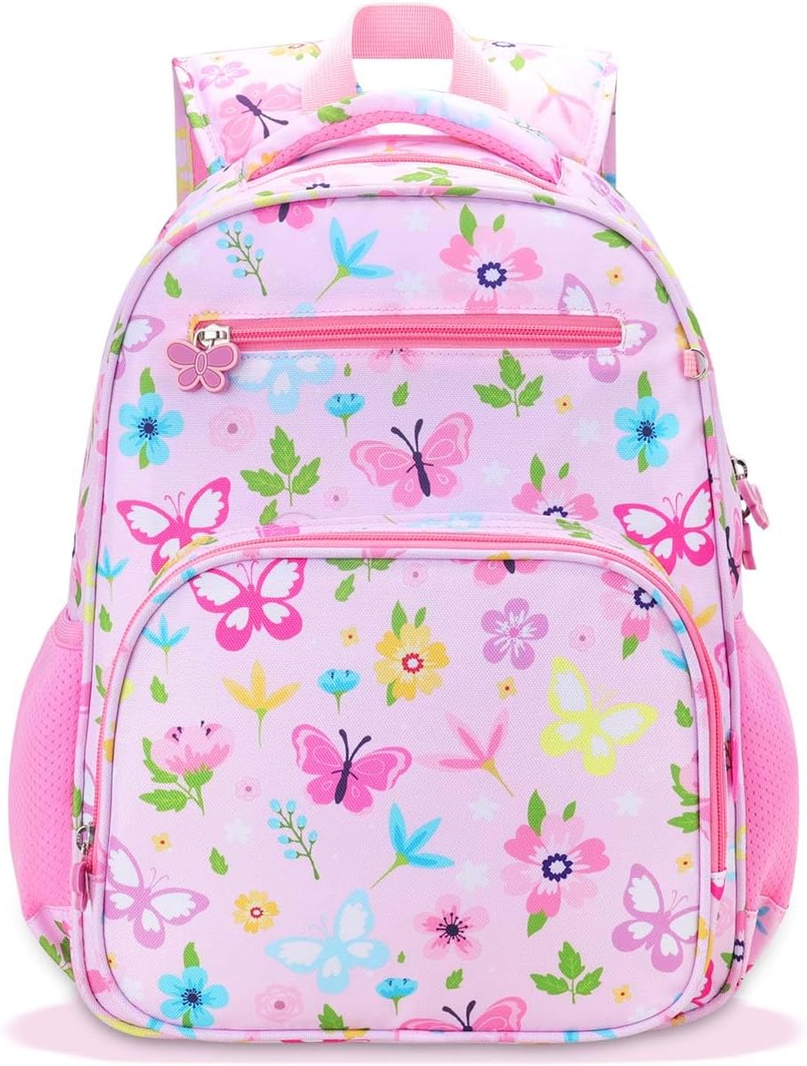 RHCPFOVR Kids Backpack for Girls - Girls Backpack 3-8 Ages Butterfly for Kids 15 Inch School Bookbag for Kindergarten Elementary School Bookbag for Girl 1st 2nd Grade