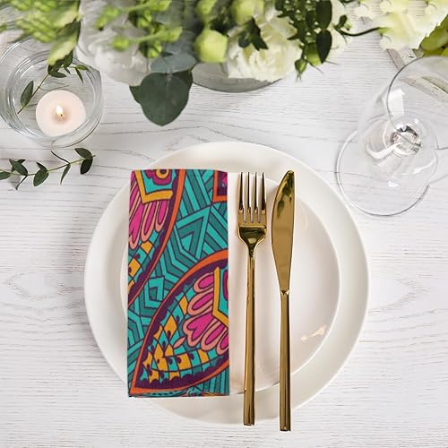 Miniatura 5 de Juego de 6 servilletas de tela de flores de mandala africana, lavables, reutilizables, servilletas decorativas para el hogar, fiestas, bodas y
