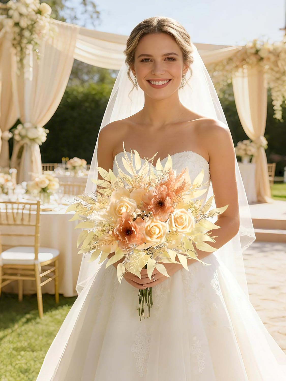 Champagne Artificial Greenery Stems Box Set, 61pcs 8 Kinds Faux Plants & Fake Flowers for Wedding DIY Bouquets Floral Arrangement Table Centerpieces Home Decor