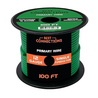 BEST CONNECTIONS Automotive Primary Wire - 100ft Various Color Options | Ideal for Trailer, Speaker, and Lighting Circuits | Durable Primary/Remote, Power/Ground Electrical Wiring 12 Gauge, Green