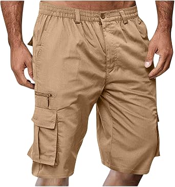 Mens Elastic Waist Cargo Shorts 5 Inch with Pockets