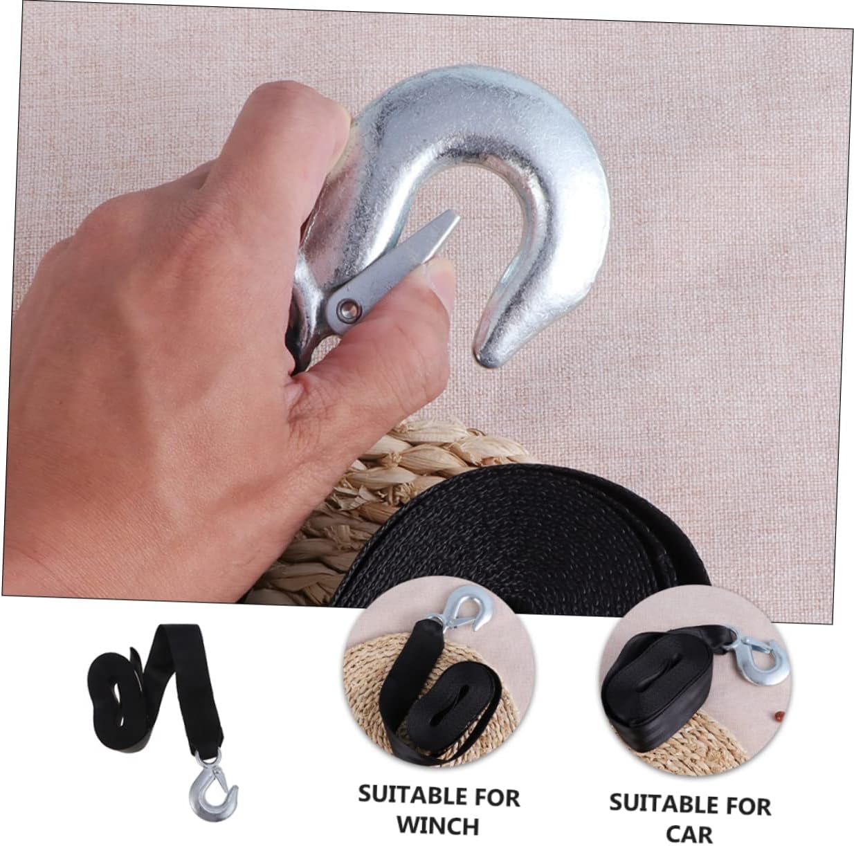 Marine Boat Trailer Winch Strap with Hook Black Polyester Steel