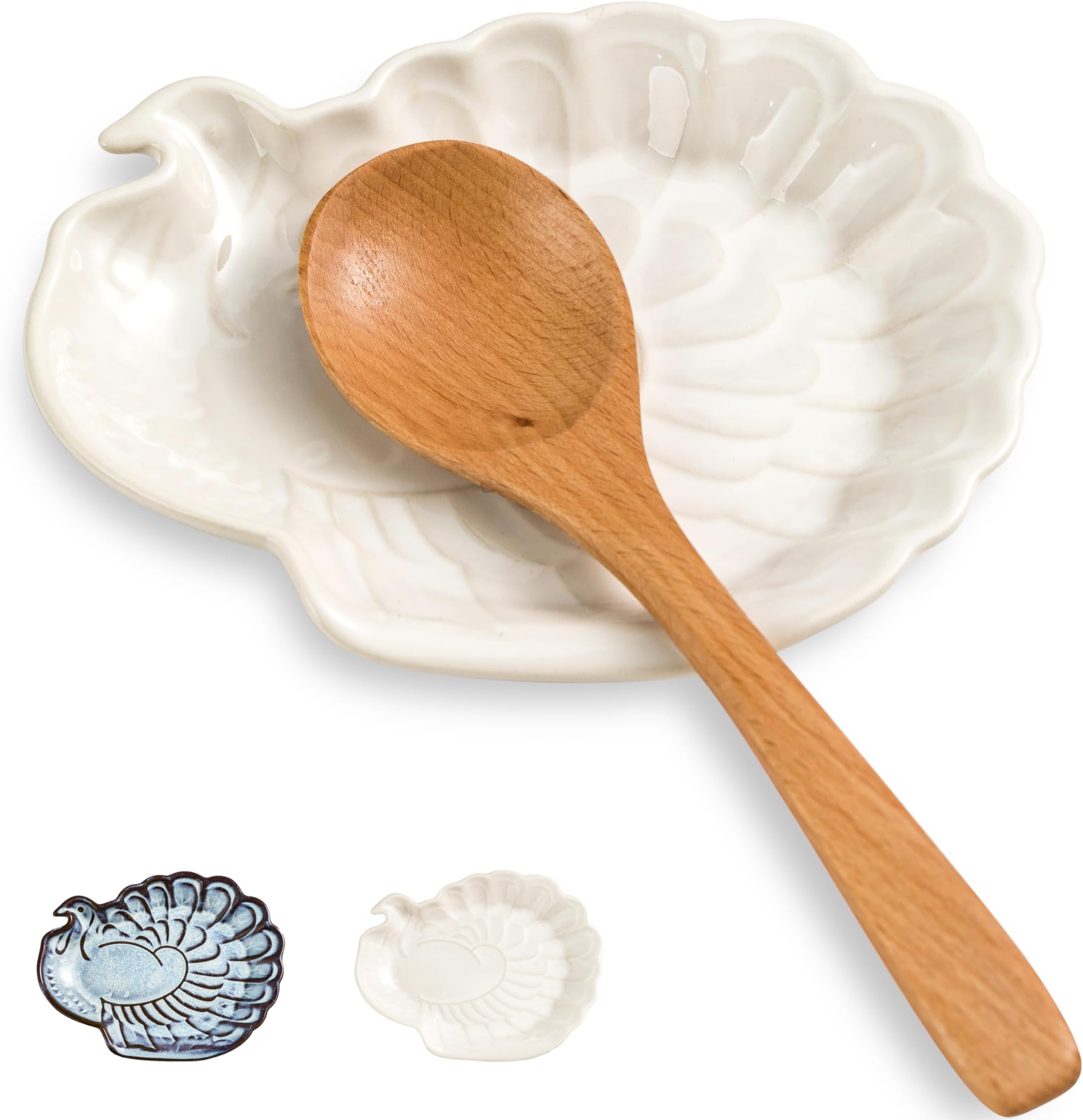 YHOSSEUNYHOSSEUN Easter Spoon Rest, Turkey Spoon Rest for Stove Top, Ceramic Serving Spoon Holder for Kitchen Counter, Holiday Decoration Entertaining for Easter Thanksgiving Table Decor, White