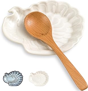 Ceramic Spoon Rest, Thanksgiving Serving Spoon Holder for Stove Top, Farmhouse Spoon Rest for Spoons, Ladles, Tongs, Spatula, Holiday Decoration Entertaining for Christmas Table Decor, White, Turkey