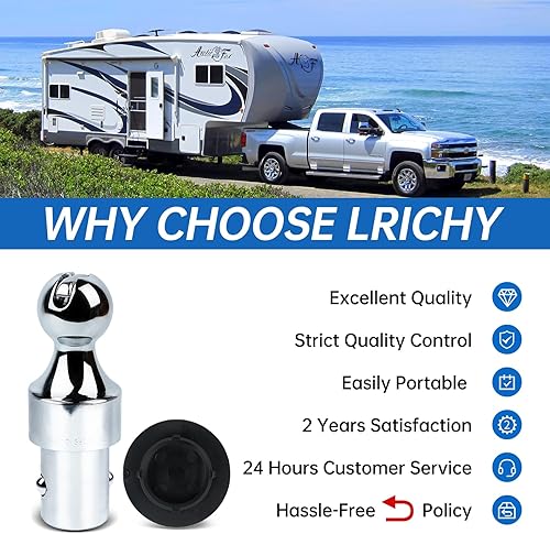 Miniatura 5 de Lrichy 60629 Bola de cuello de cisne, bola GTW de 2-516 pulgadas, 30000 libras, se adapta a Chevrolet Ford GMC Nissan Titan XD Ram Puck, cromada