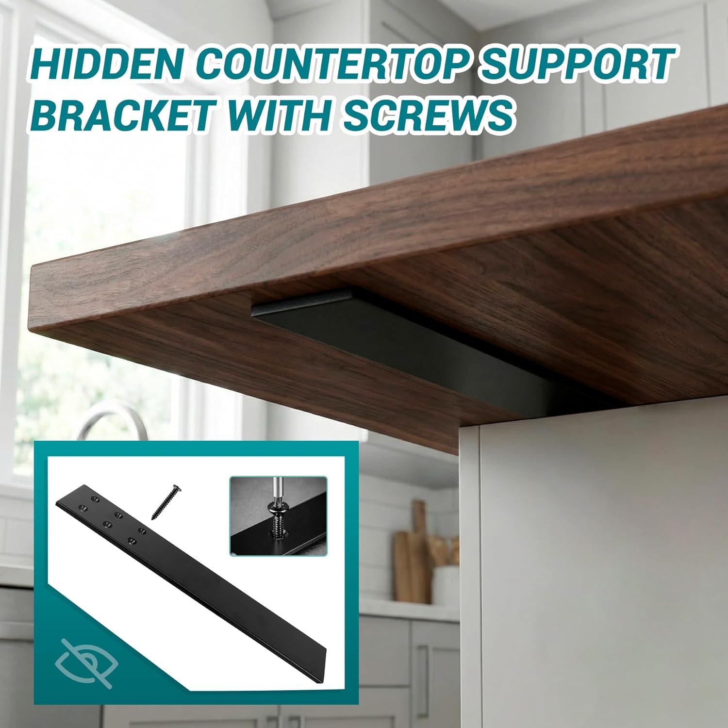 Countertop Support Bracket 16", Top Mount Knee Wall Support, Hidden Flat Floating Bracket for Wood Granite Quartz Concret Countertop, Include Screws 4 Pack