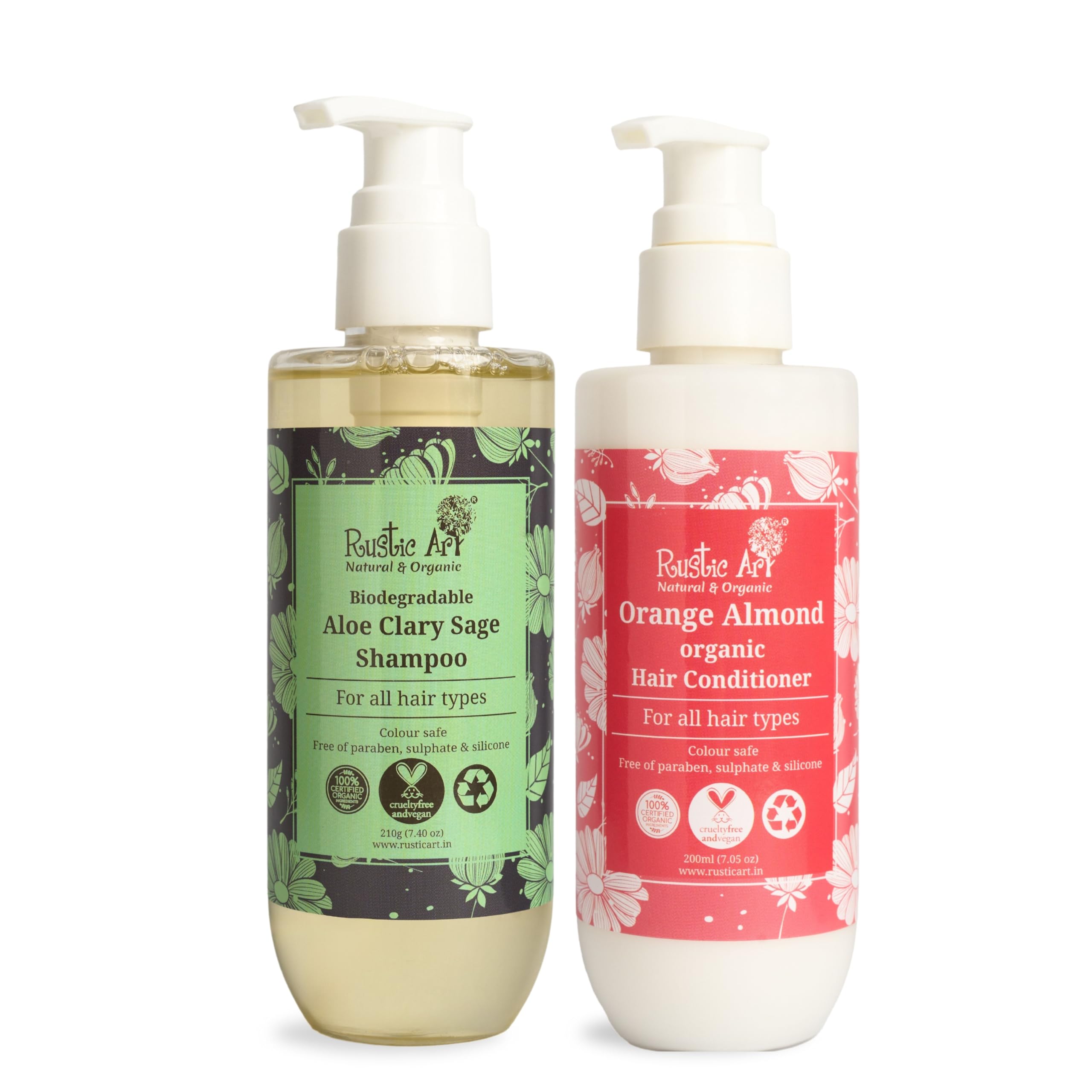 Rustic Art Aloe Clary Sage Shampoo + Orange Almond Conditioner Combo | Hair Fall Control & Deep Nourishment | Sulphate & Paraben Free | Gentle Daily Hair Care for Men & Women | 210g + 200ml-image-25