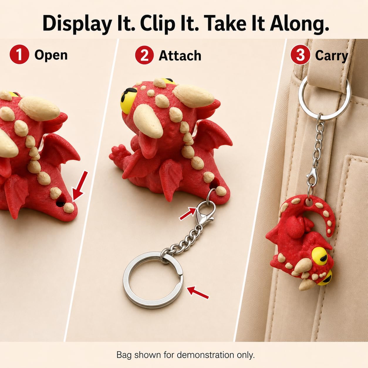 5-Piece 3D Printed Mini Red Dragon Figurines for Desk Decor image 4