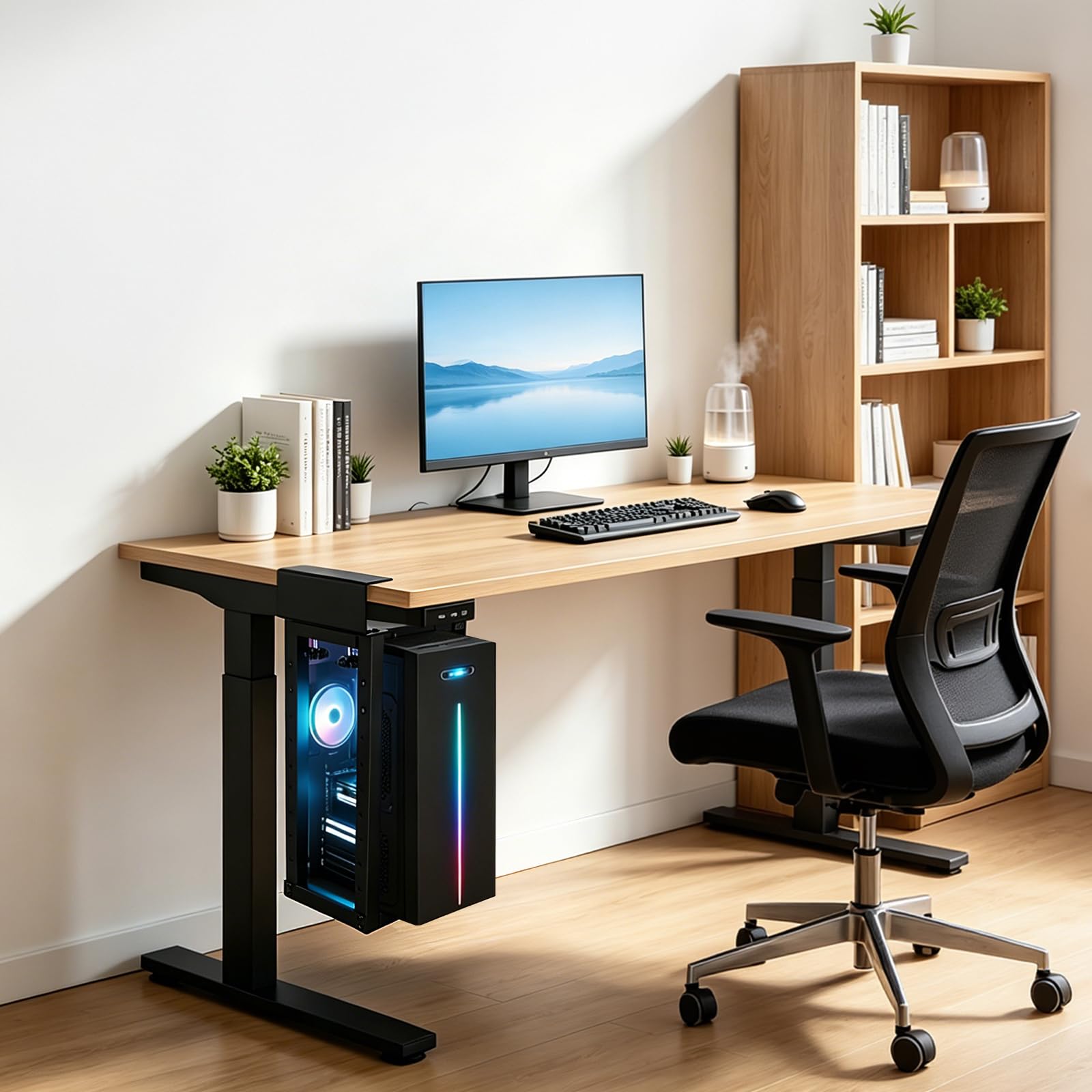 Supporto per PC resistente da 30 kg, da montare sotto la scrivania, senza foratura, supporto regolabile per PC con cuscinetti protettivi per ufficio, casa, aula