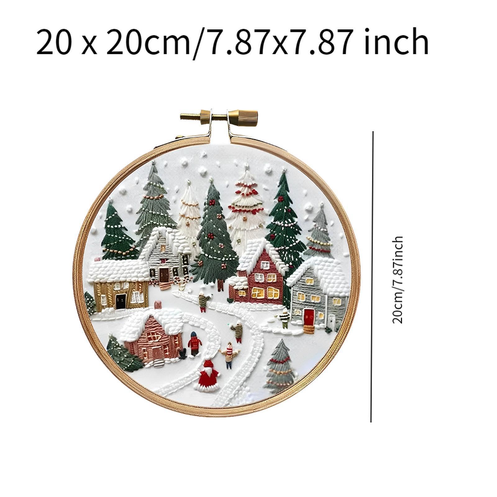 Set de Bordado Navideño con Bastidor de 20 Cm y Organizador de Alfileres para Costura con Tapa Transparente Adecuado para Principiantes Adultos y
