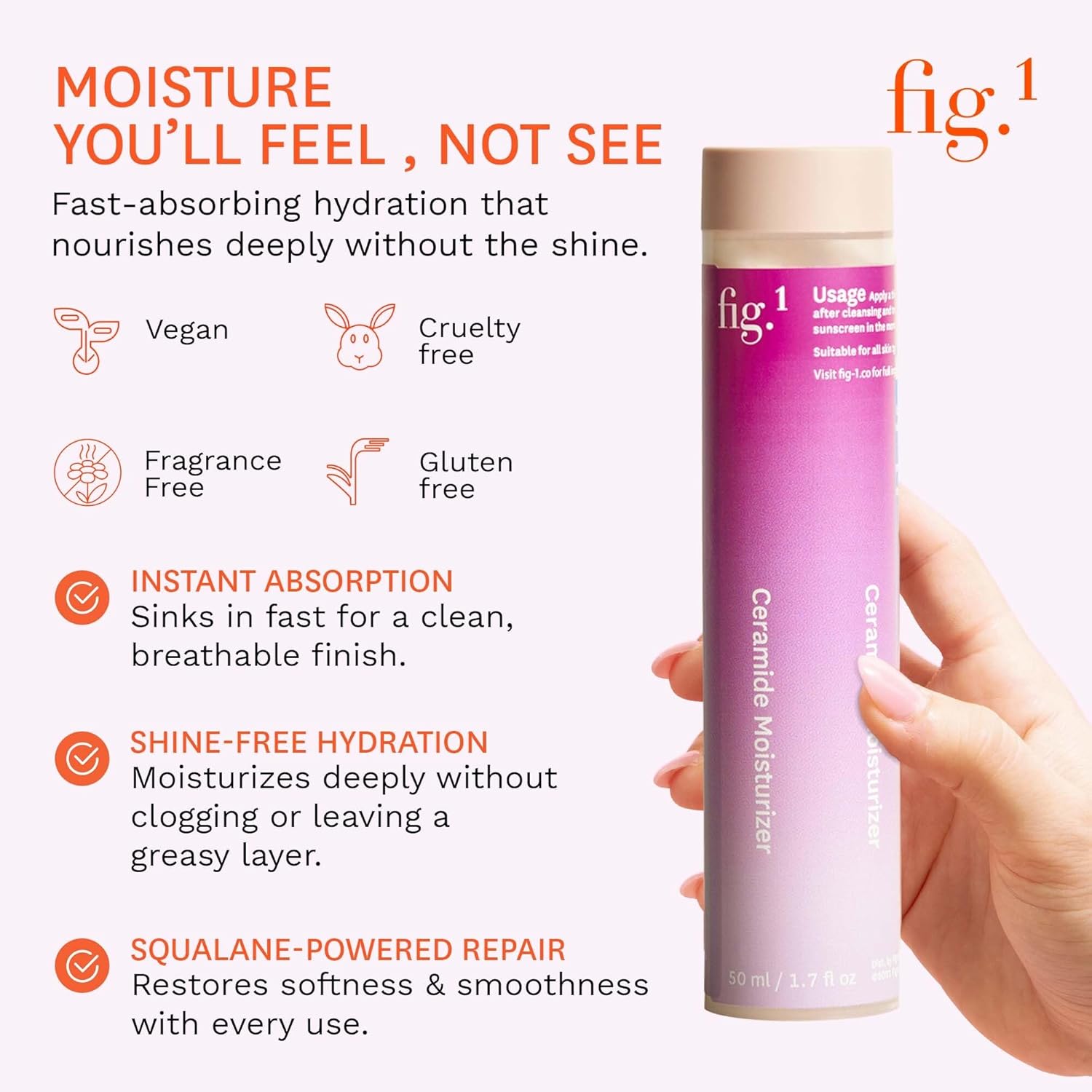 Fig.1 Ceramide Face Moisturizer Refill for Women | Hydrating Daily Facial Moisturizer with Peptides, Hyaluronic Acid & Squalane | Lightweight, Non Comedogenic, Fragrance Free, Refillable | 1.7 fl oz