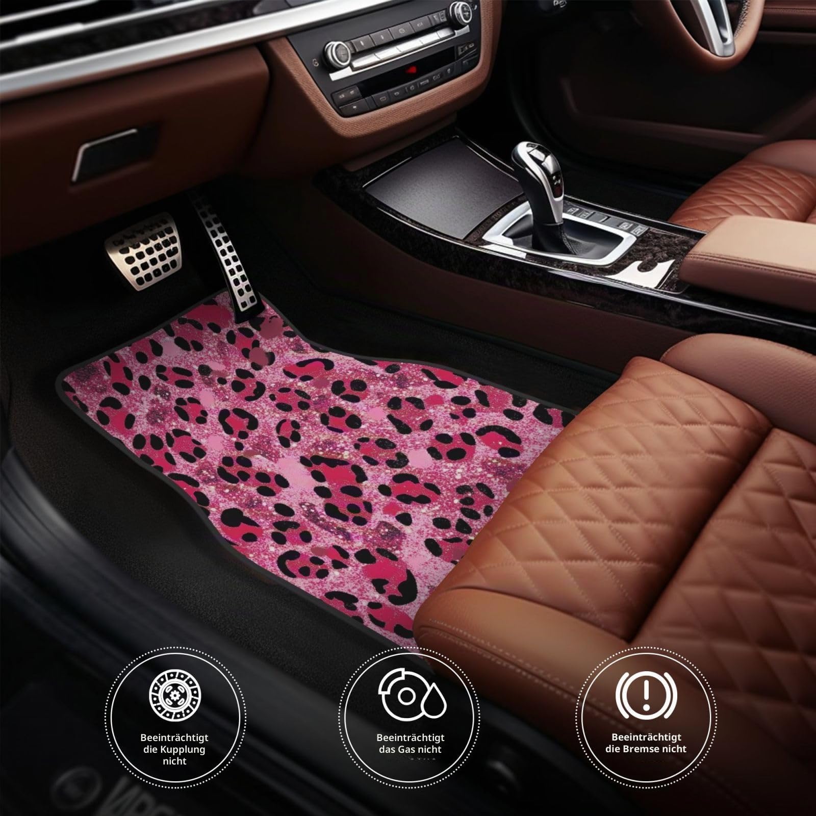 Mexpekil Pink Glitzer Leopard-Print Autoteppiche, Set von 4 universelle Autofußmatten, rutschfeste Autofußmatten, dekorative Autoteppich-Schutzmatten für SUV, Van, LKW