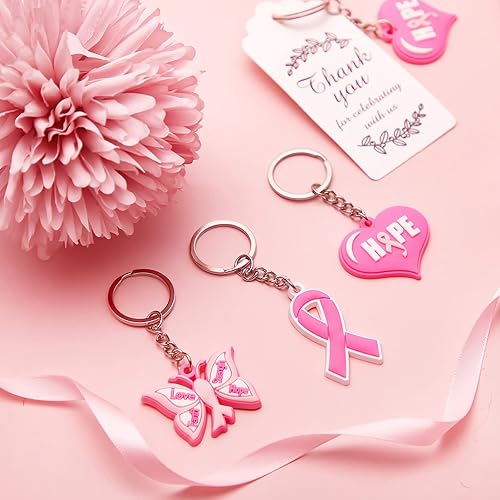 Miniatura 5 de Taiyin Breast Cancer Awareness Gifts Pink Breast Cancer Keychain Bulk Pink Ribbon Butterfly Heart Keychains Breast Cancer