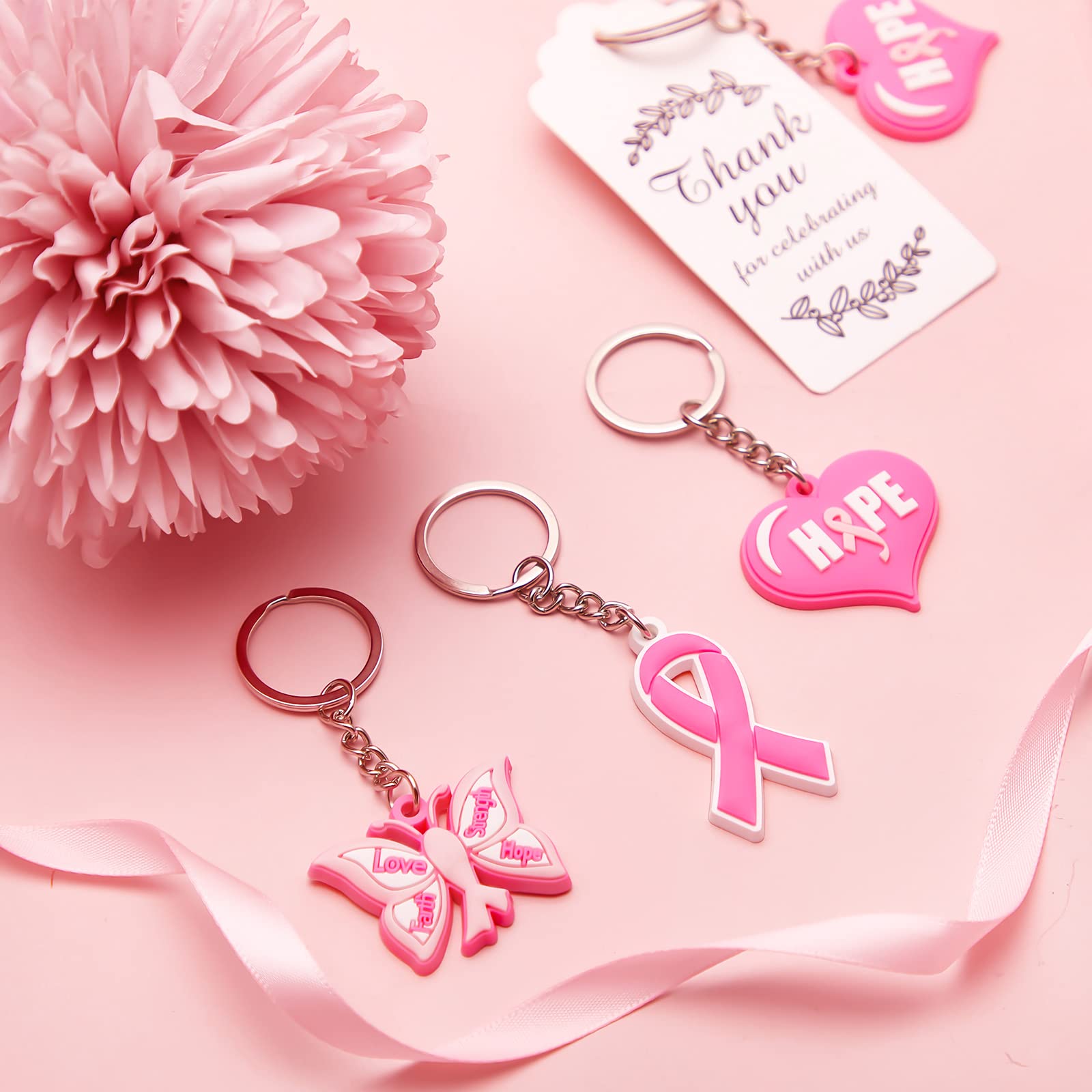 Taiyin Brustkrebs-Bewusstseins-Geschenke, rosa Brustkrebs-Schlüsselanhänger, Großpackung mit rosa Schleife, Schmetterling, Herz, Schlüsselanhänger, Brustkrebs