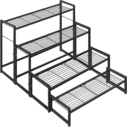 Soporte de metal de 4 niveles para plantas para interiores y exteriores, soporte para macetas de flores, apilable, resistente, alto, soporte para