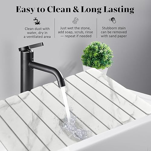 Miniatura 5 de Tapetes grandes de secado de platos de piedra para encimera de cocina, 24 x 16 pulgadas, patrón de mármol, tapete de secado rápido plegable de