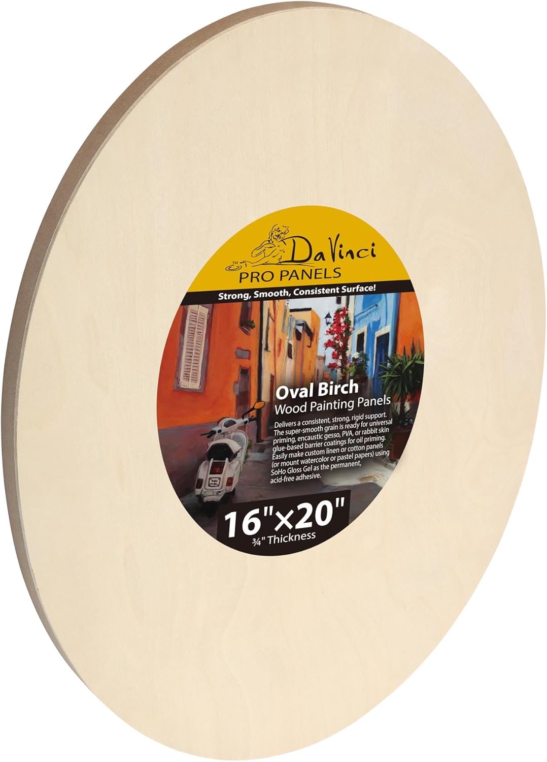 Da Vinci Pro Birch Wood Oval Panel 3/4" Deep – 16x20 - Fine Textured, Warp Resistant, Lightweight & Rigid Oblong Panel – Perfect for Mounting Sanded Pastel or Watercolor Paper, Linen or Canvas