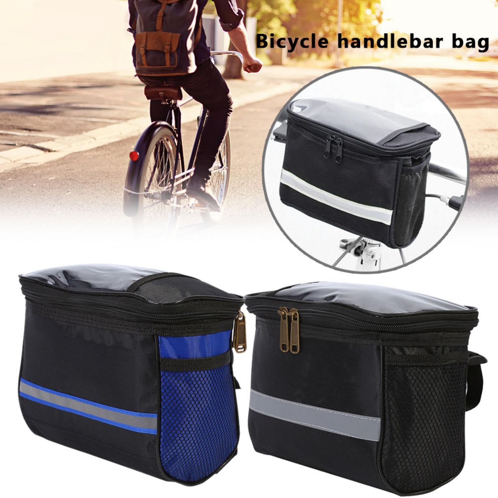 Sacoche De Guidon Vélo Touring – PEVA Isolant, Transparent Pour Téléphone, Bande Réfléchissante (22x13,5x16 Cm)