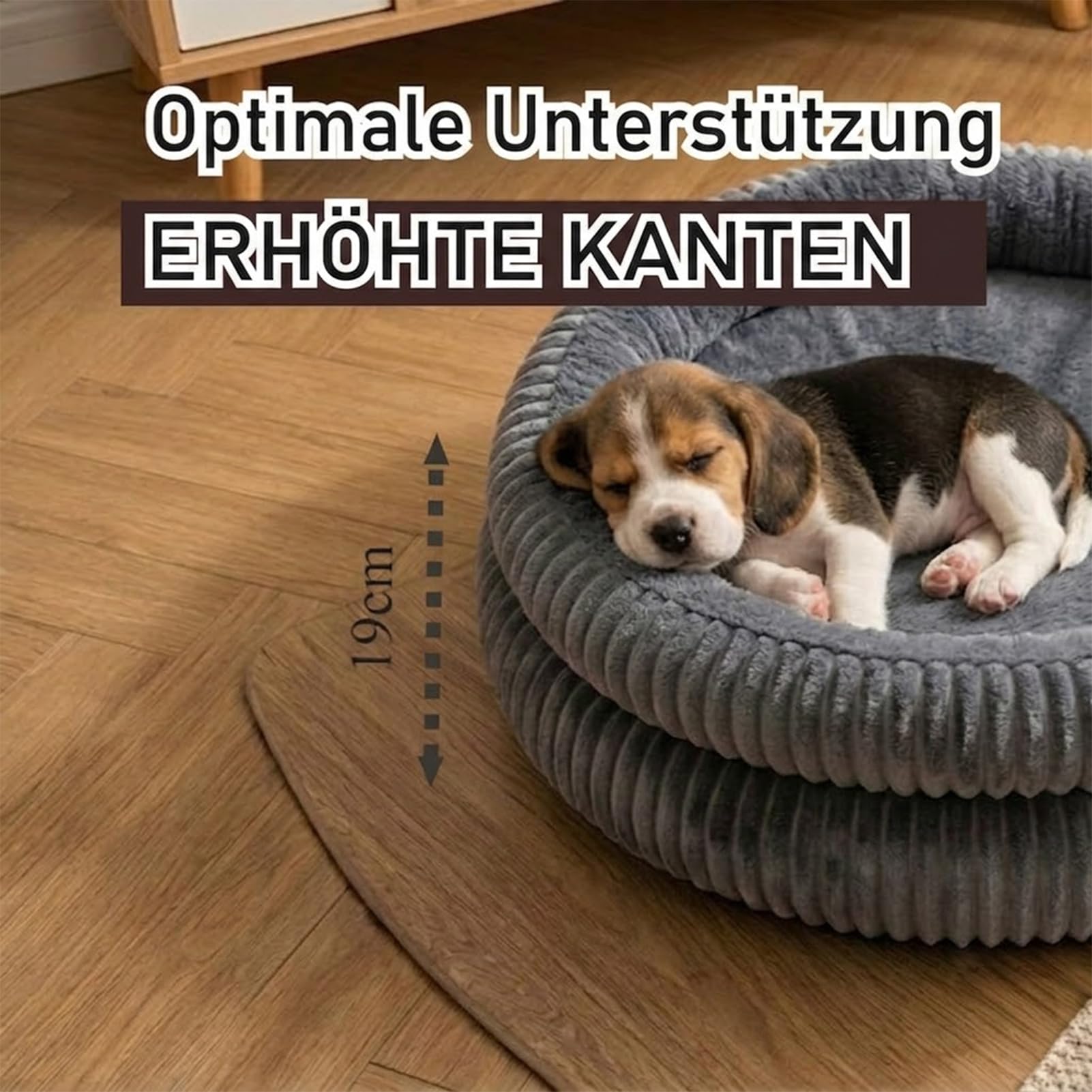 Donut Hundebett & Katzenbett 65 cm, Flauschiges Haustierbett, Grau
