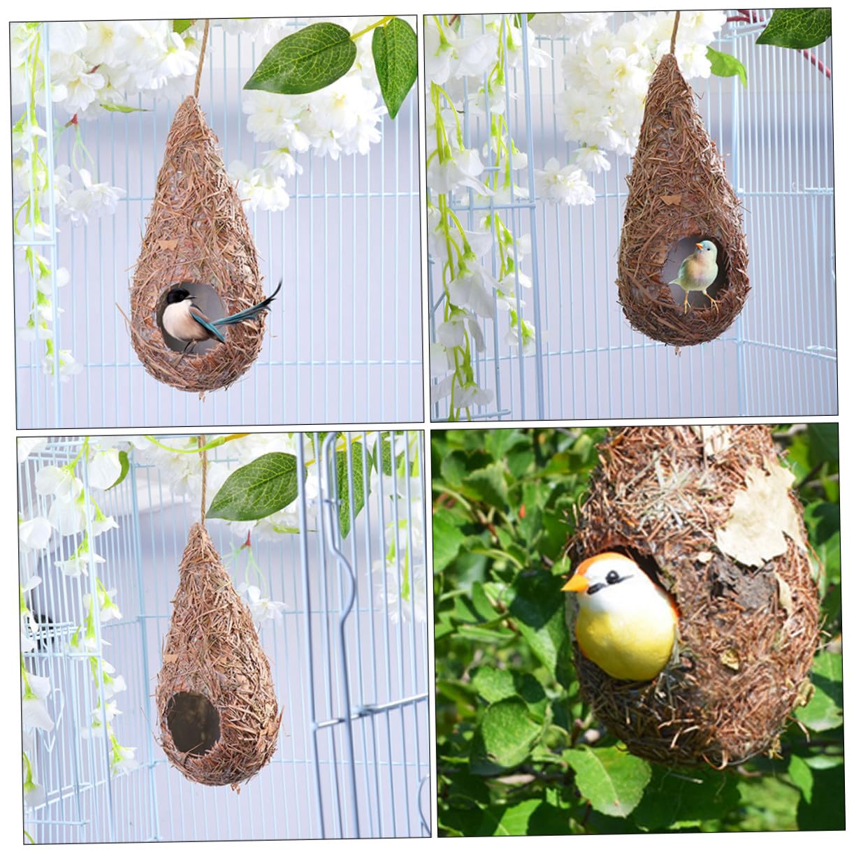 Set 5 Pezzi Nidi per Uccelli da Appendere in Paglia Intrecciata, Casetta Rustica Decorativa e Calda per Uccellini Piccoli per Giardino e Casa