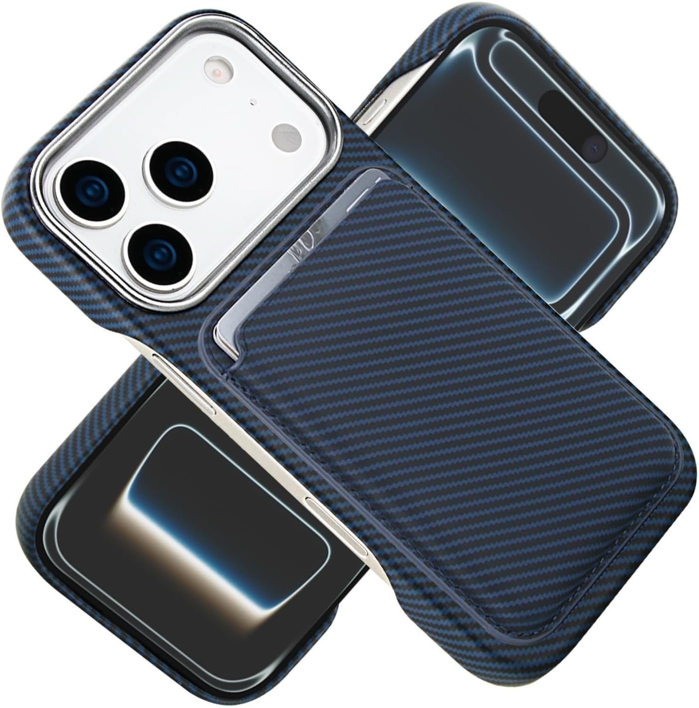 Magnetic Carbon Fiber Texture Wallet Case for iPhone 17/17 Air/17 Pro/17 Pro Max, Separate Card Slot & Protection Cover(Gray,17 Air)