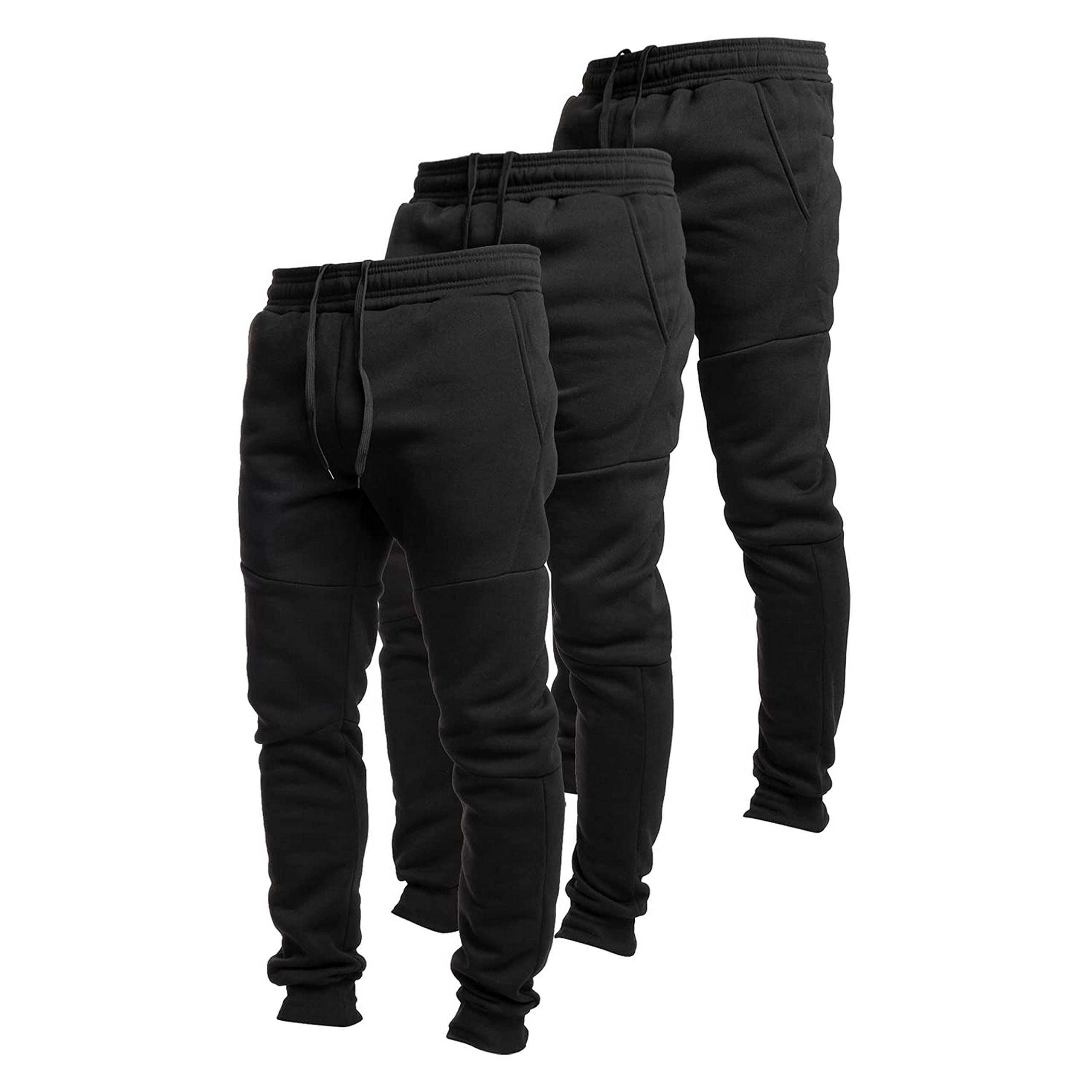 Ultra Performance 3 Pack Fleece Active Tech Joggers for Men, Mens Sweatpants with Zipper Pockets Black/Black/Black