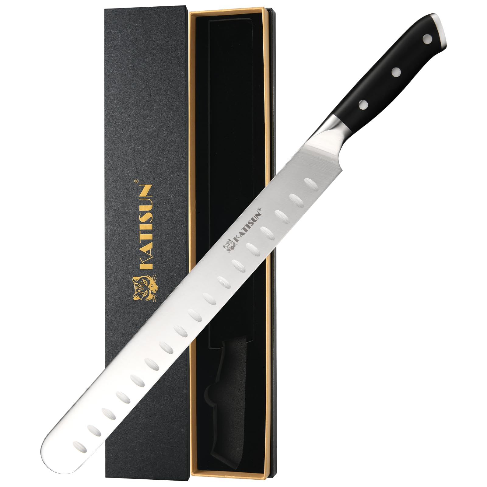 Schinkenmesser Tranchiermesser 30cm Küchenmesser für Schinken Brisket Messer Fleischmesser profi Messer, Metzgermesser mit rutschfestem Griff Grillmesser für Fleisch und BBQ