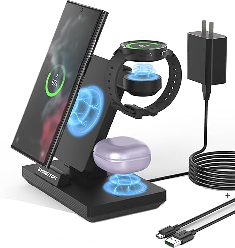 Cargador inalámbrico 3 en 1 de 15 W, cargador inalámbrico, estación de carga rápida compatible con Samsung S23  Ultra S22  S21 para Galaxy Watch