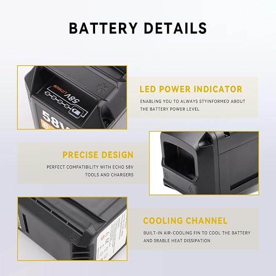 5.0Ah Replacement for Echo 58V Battery CBP-58V40 CBP-58V20, Compatible with Echo 58V Cordless Tools CBP-58V2AH CBP-58V CHT-58V CDST-58V CST-58V CPH-58V SSA-58V EALB-58V CPLB-58VVN CBL-58V
