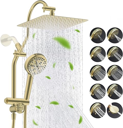 Miniatura 10 de Hibbent Combo de Cabezal de Ducha de Lluvia de Filtro Dual de 10 Pulgadas Todo en Metal, Cabezal de Ducha de Filtro de Alta Presión con Mango de 10