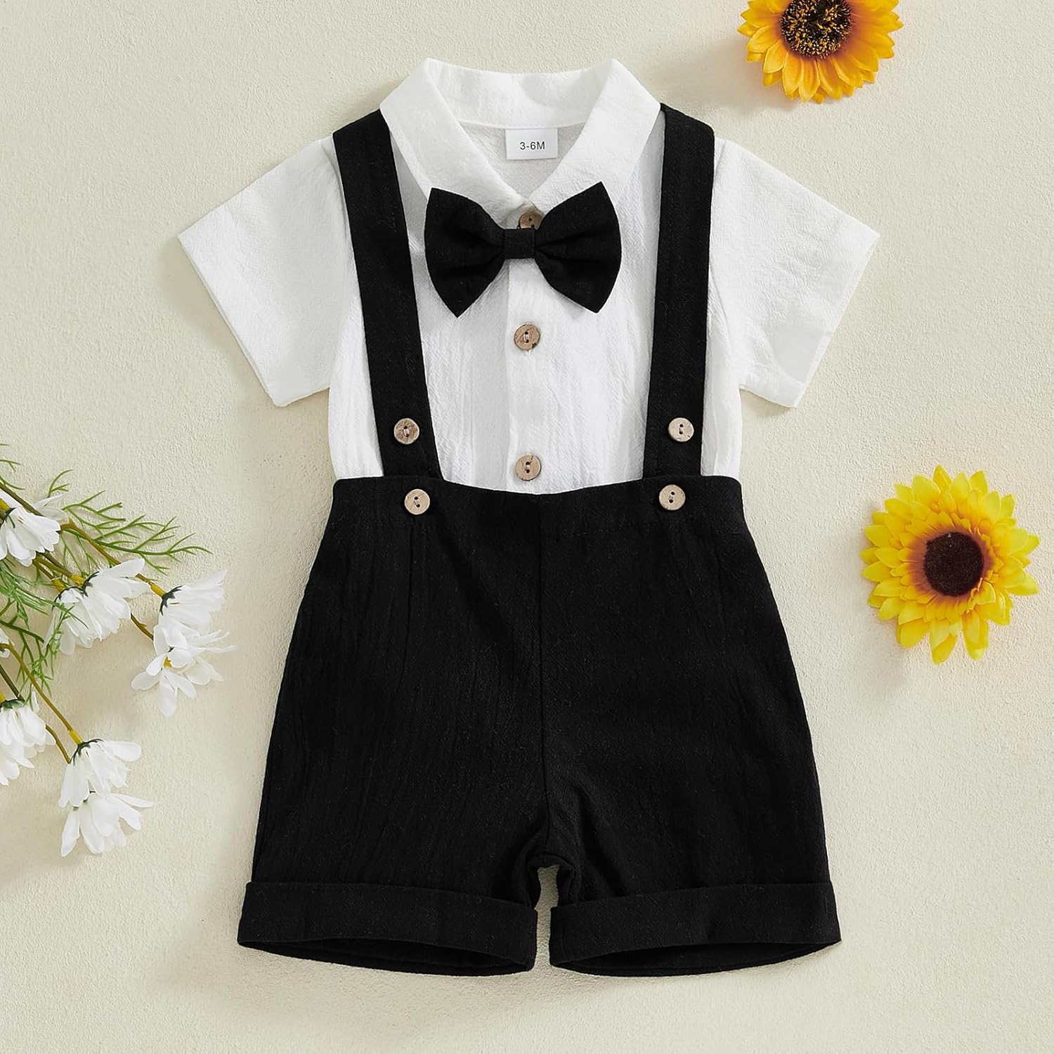 GOOCHEER Newborn Baby Boy Gentleman Outfit Suit Short Sleeve Bowtie Romper Shirt Suspender Shorts Summer Dress Clothes Set - Image 2