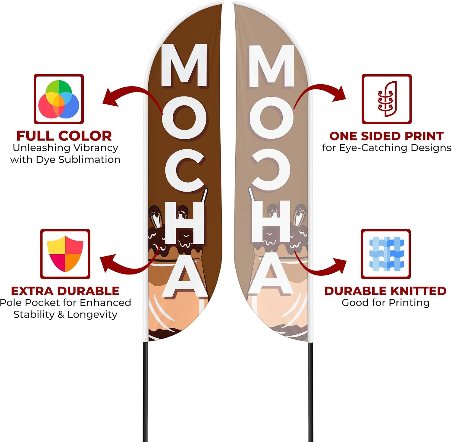 Mocha Sign Feather Flag for Outdoor 11.5 FEET Long Polyester Outdoor Banner Flag for Easy Hang | HD Print Swooper I Flag Only for Food Advertising | Made in USA I Flag Only
