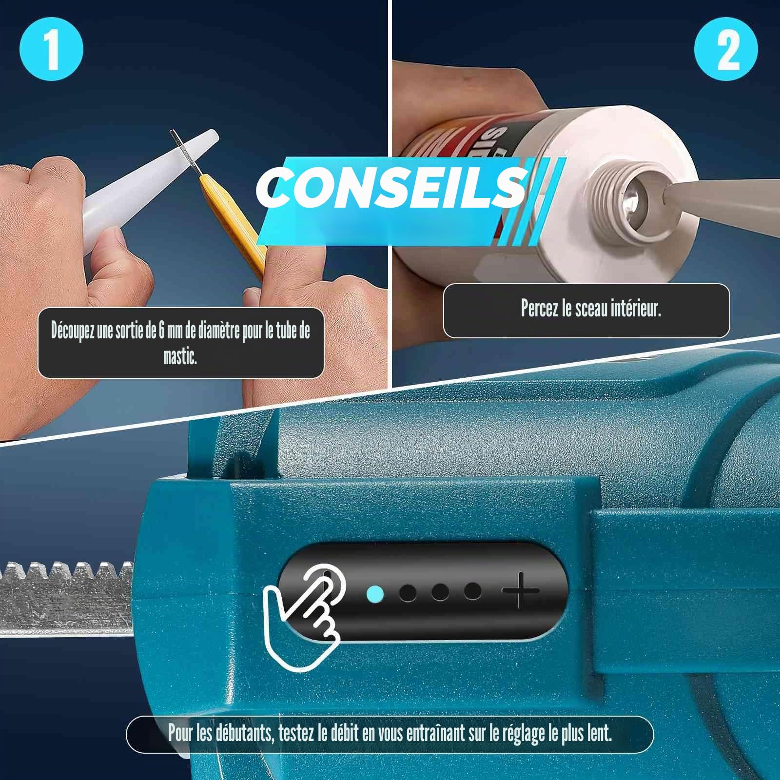 Pistolet Silicone Electrique pour Makita 18V, Pistolet à cartouche sans fil pour cartouches de 300 ml, 4 vitesses réglables,Pistolet Cartouche Electrique pour Sceller,Étanchéifier (2*Batterie)