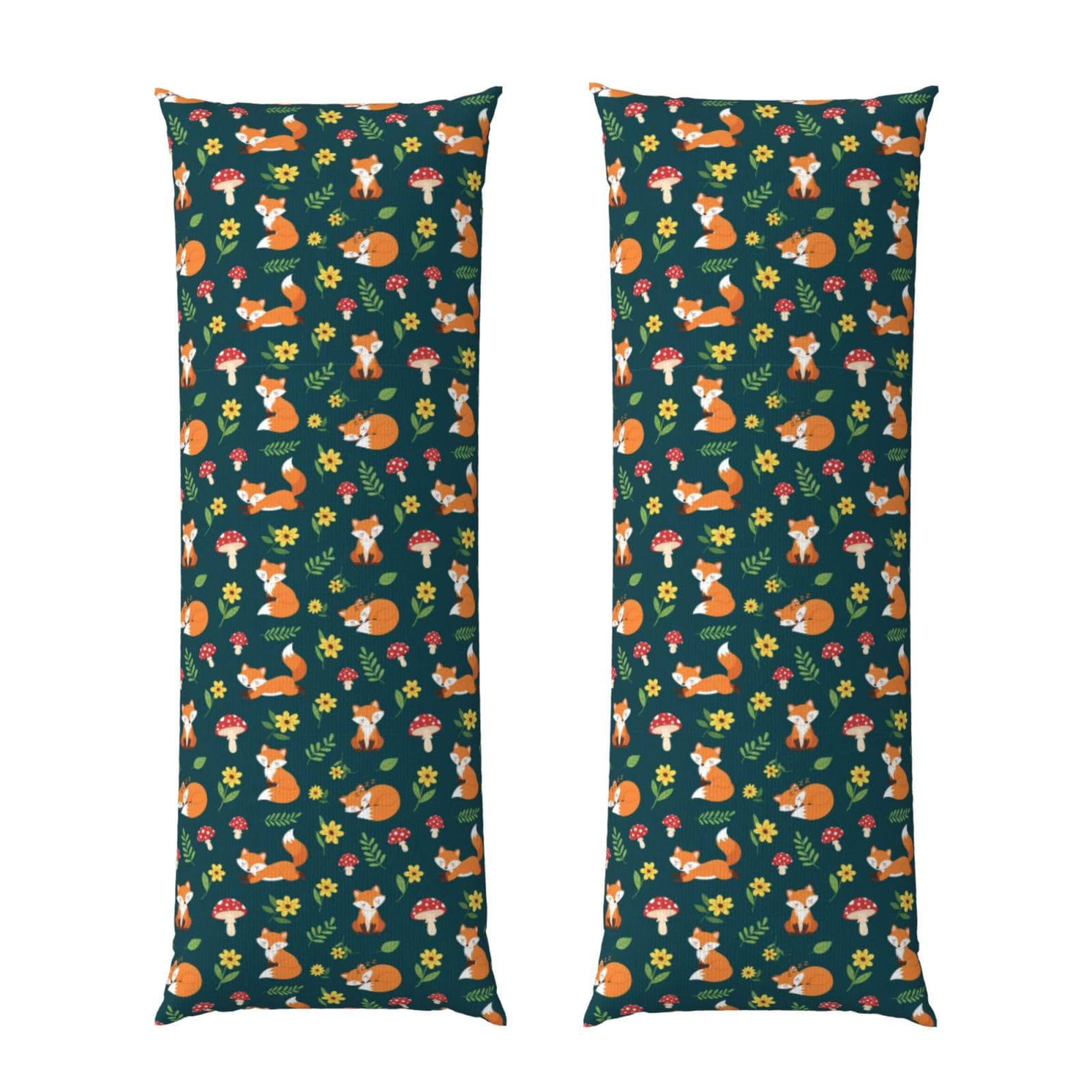 Body Pillowcase 20x60 Summer Leaves Flowers Floral Foxes, Soft Velvet Pillow Cover with Hidden Zipper, Wrinkle Resistant Cushion Case for Bedroom Home Sleeping