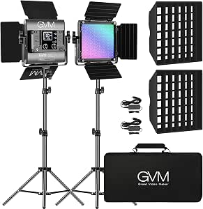 GVM 850D RGB LED Video Lights with 2 Softboxes and Stand, 40W, Full Color, App Control, 2-Pack