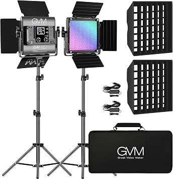 مصابيح فيديو LED GVM 850D RGB مع حاملين من Softboxes، ولوحة إضاءة فيديو ملونة بالكامل 360 درجة مع التحكم في التطبيق، ومجموعة إضاءة للتصوير الفوتوغرافي 40 وات CRI 97+ لمؤتمرات الويب، ويوتيوب، والاستوديو، وZoom