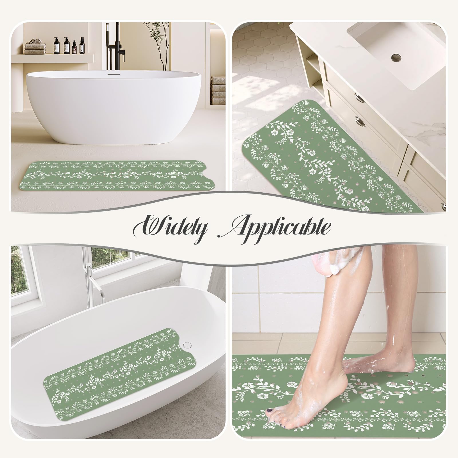 SHUCHING Tapis de Bain Antidérapant Vert Sauge, Tapis Baignoire Antidérapant, Réssistant à la Moisissure et Lavable en Machine 100 x 40 cm