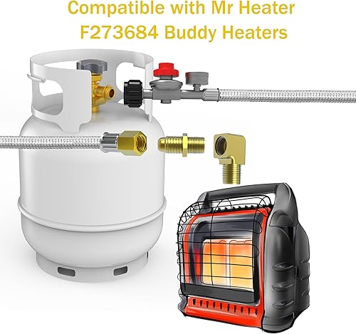 Miniatura 6 de Manguera reguladora de propano QCC1 ajustable de alta presión de 8 pies 0-30PSI con indicador de flujo de gas de 0-60 PSI, 38 hembra a 18 MNPT, 38