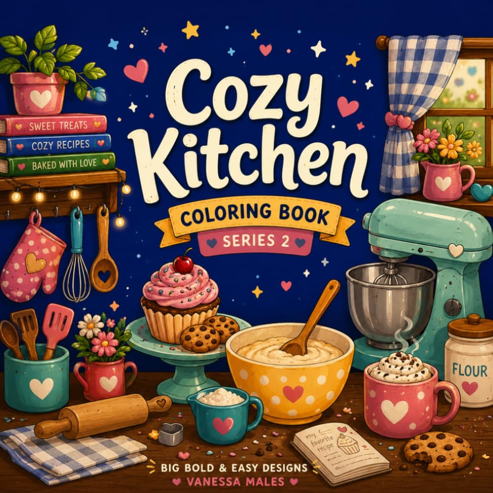 Cozy Kitchen Coloring Book: Big Bold & Easy Designs for Adults and Teens (Cozy Coloring Book Series)