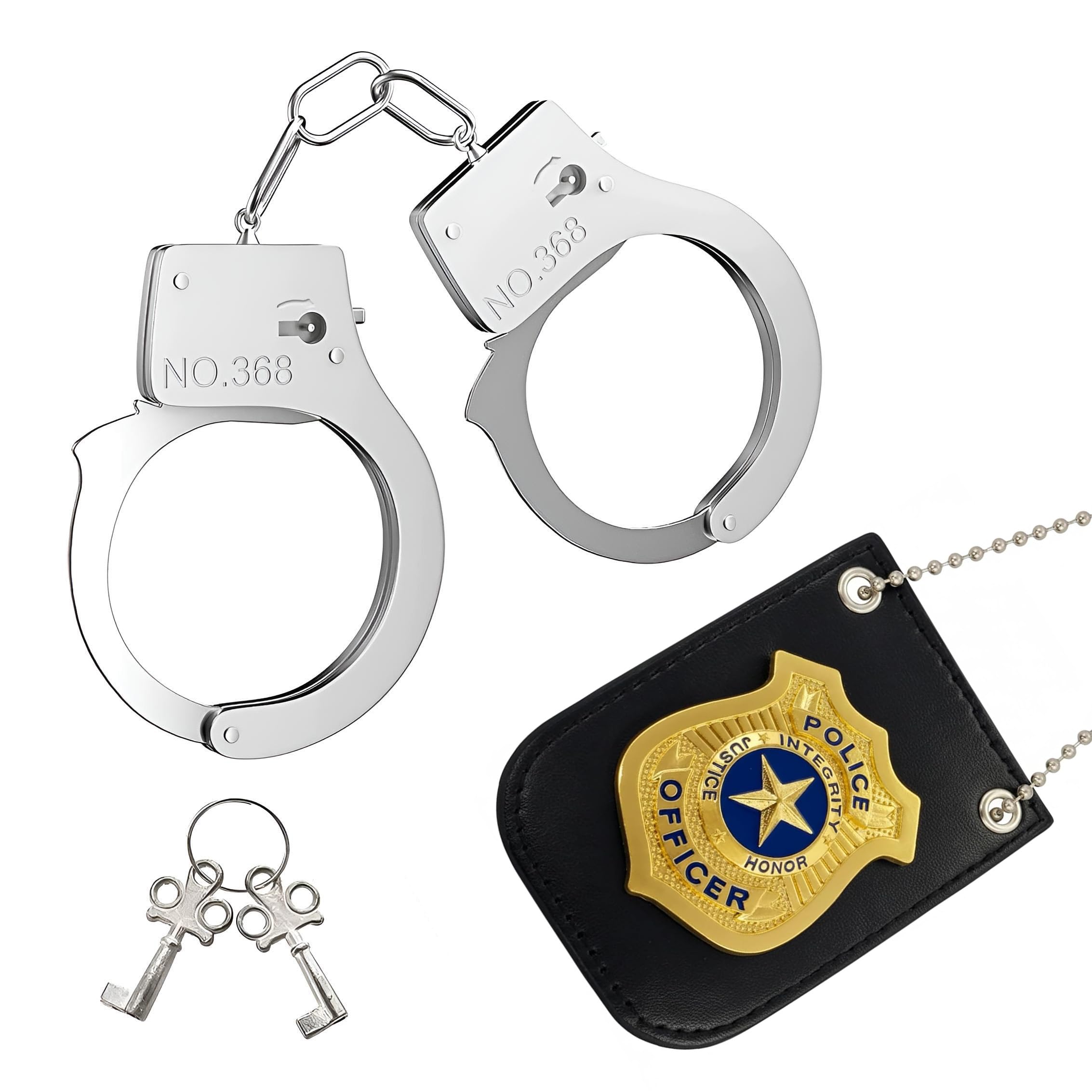 Police Badge Police Pretend Play Toy Set for Metal Handcuffs with Key Halloween Badge Dress Up Pretend Play Accessory