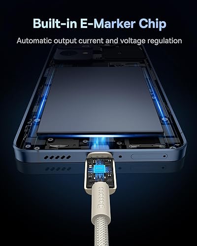 Baseus USB C Cable, 100W PD 5A QC 4.0 Fast Charging USBC to USBC Cable, Zinc Alloy Nylon Braided Type C Charger Cord for iPhone 17 16 Pro Plus Pro Max, MacBook, iPad/mini, Samsung S23/S22+(Titanium Gold,6.6FT,1)