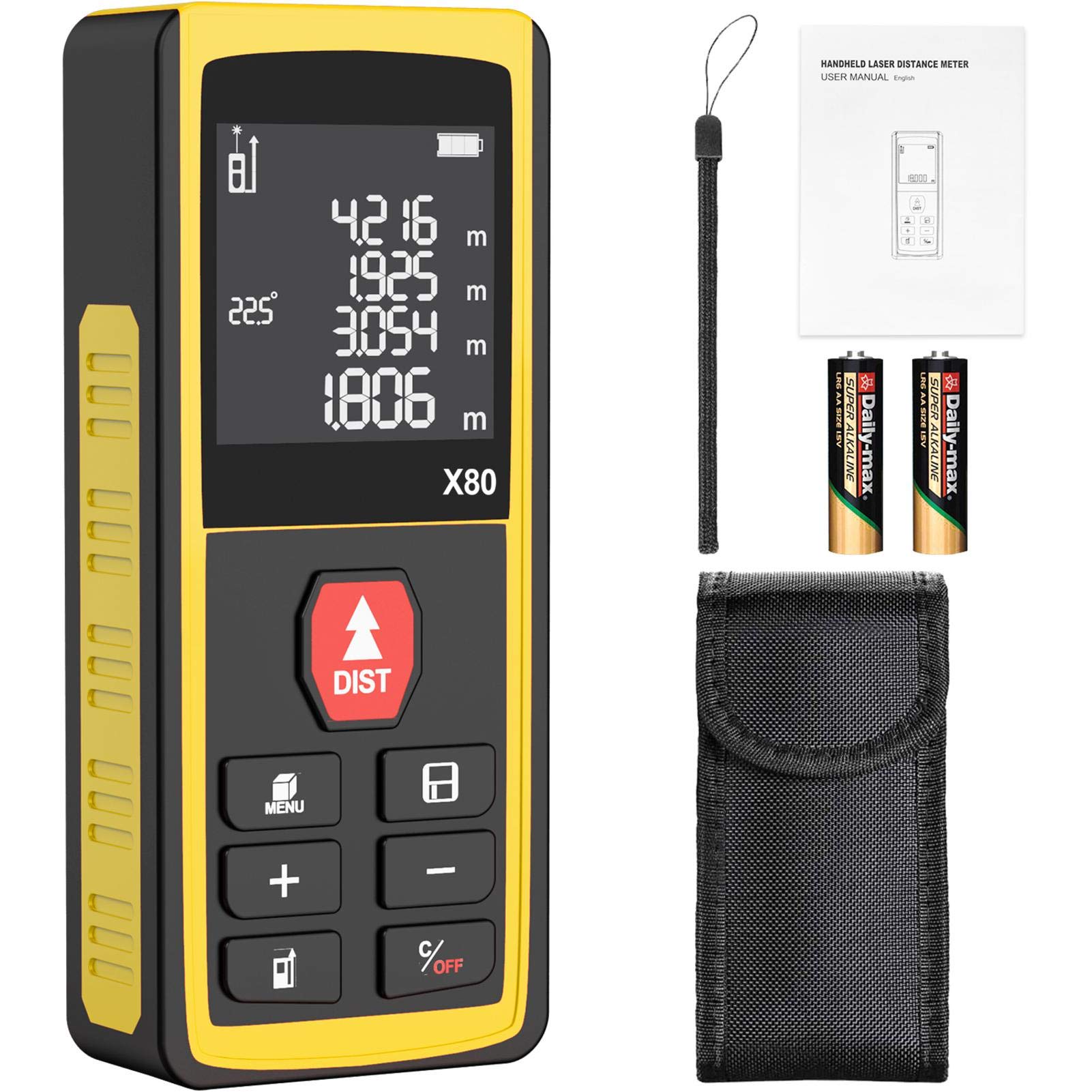 Lary Misuratore digitale di distanza laser, misura digitale portatile, con retroilluminazione, impermeabile e antipolvere, antiurto e anti-goccia, durevole