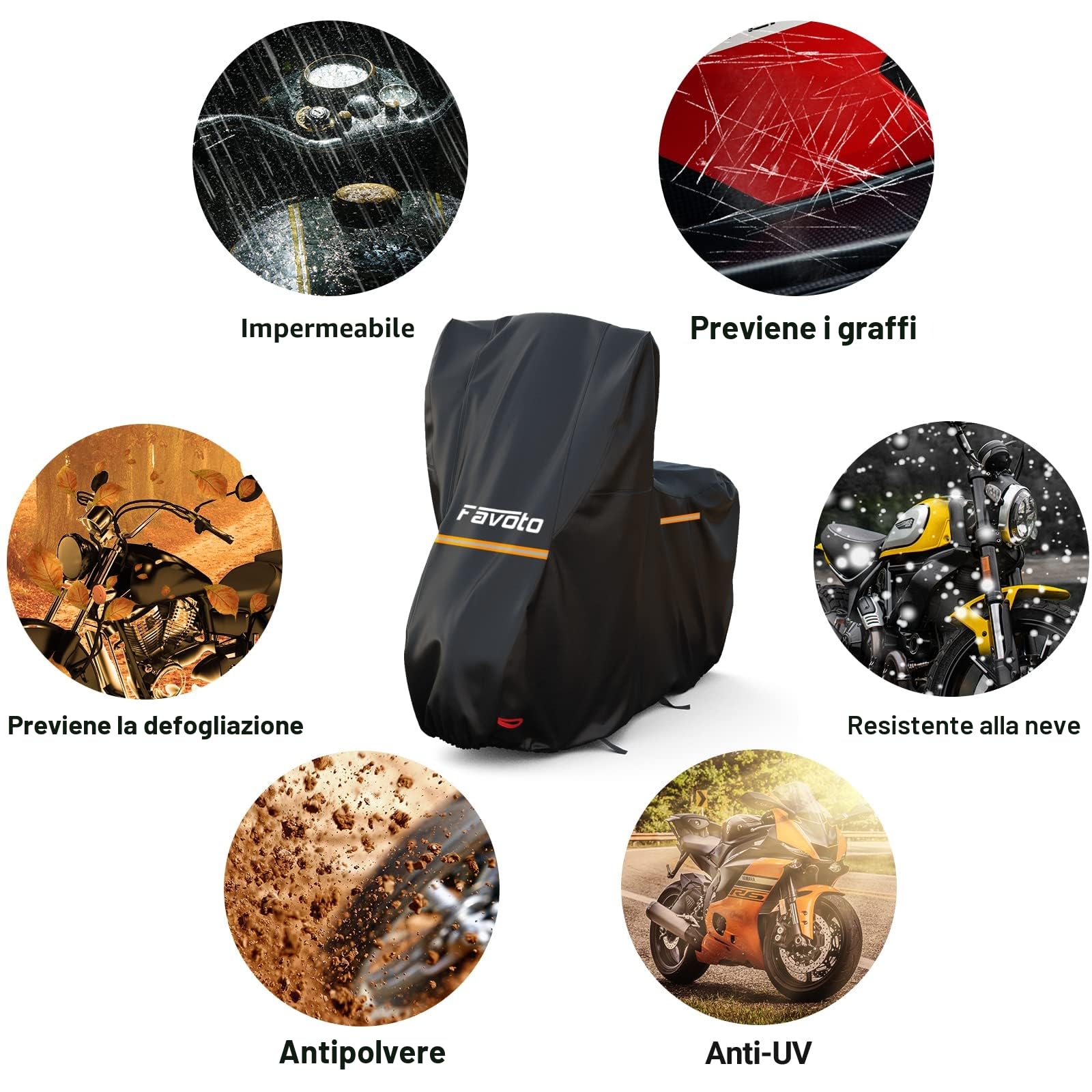 Favoto Telo Coprimoto 210D per Moto con Parabrezza Alto Resistente a Acqua Polvere Pioggia Vento Copertura Antifurto per Moto Motorino Motocicletta 245x105x160cm