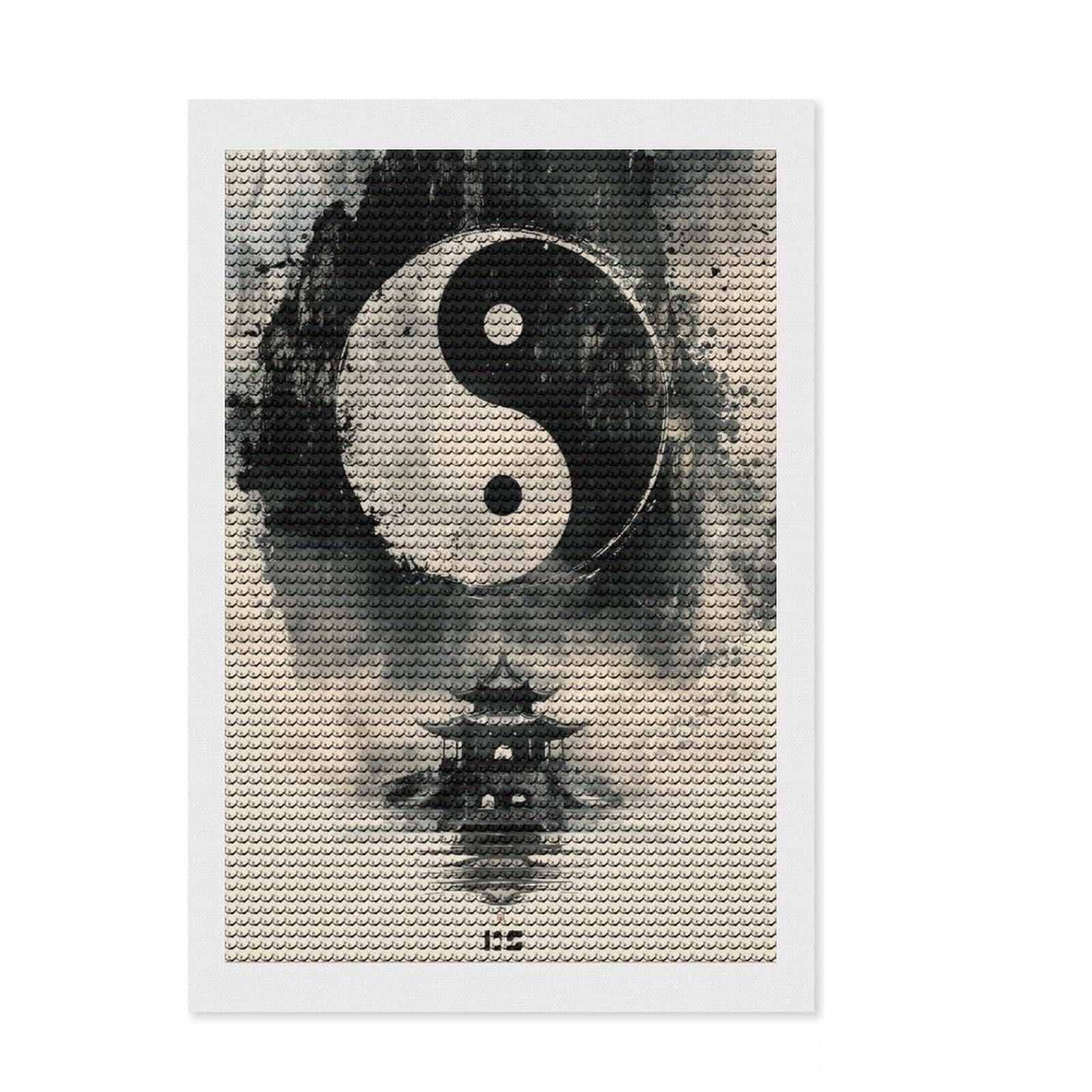Junmoney Yin Yang Temple Full Drill Diamond Painting Kit 8"x12", Boho Decor, Aesthetic Room Decor, Bedroom Decor, Fun Craft Activity