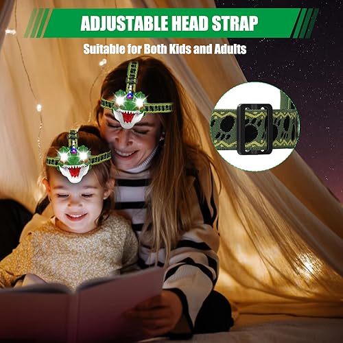 Miniatura 8 de Linterna frontal recargable para niños, linterna de cabeza de juguete de dinosaurio para niños y niñas, equipo de campamento al aire libre, faro LED