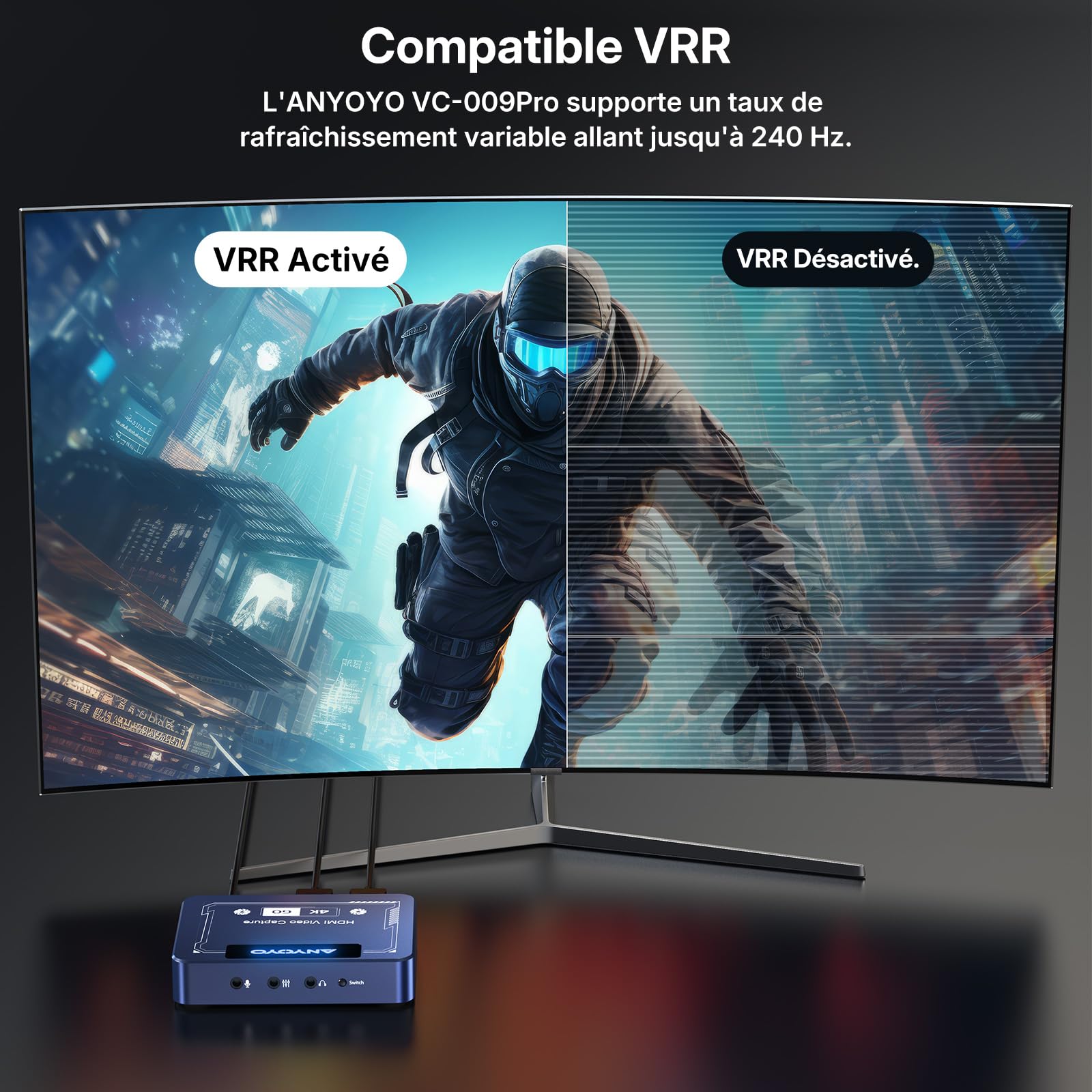 ANYOYO Carte de Capture Vidéo HDMI 4K60 HDR VRR, Capture Card 4K 60FPS Passthrough 240Hz, Acquisition Vidéo USB 3.0 Latence Quasi Nulle pour PS5, Switch 2, Xbox, PC, Mac