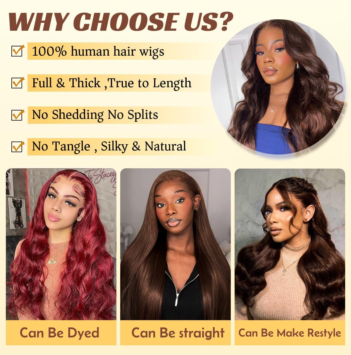 Condition photo showing As Is for 200 density chocolate brown human hair wig 32 inch 13x6 body wave hd lace front wigs human hair pre plucked colored frontal wigs human hair chocolate brown lace front wig for women 32 inch chocolate brown lace front wig