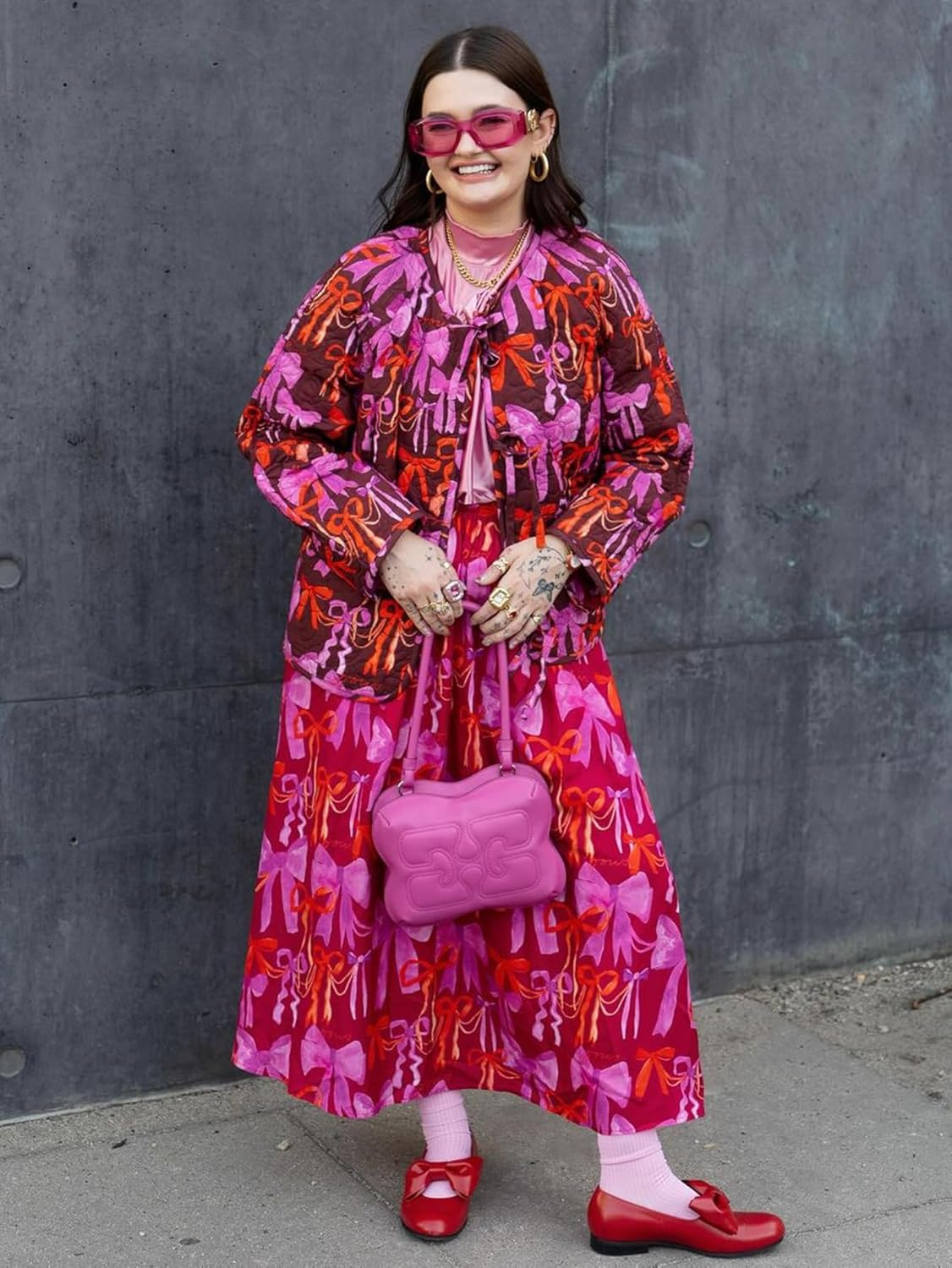 Quilted Jackets for Women Trendy Tie Front Bow Floral Print Cropped Puffer Jacket Reversible Coat - Image 2