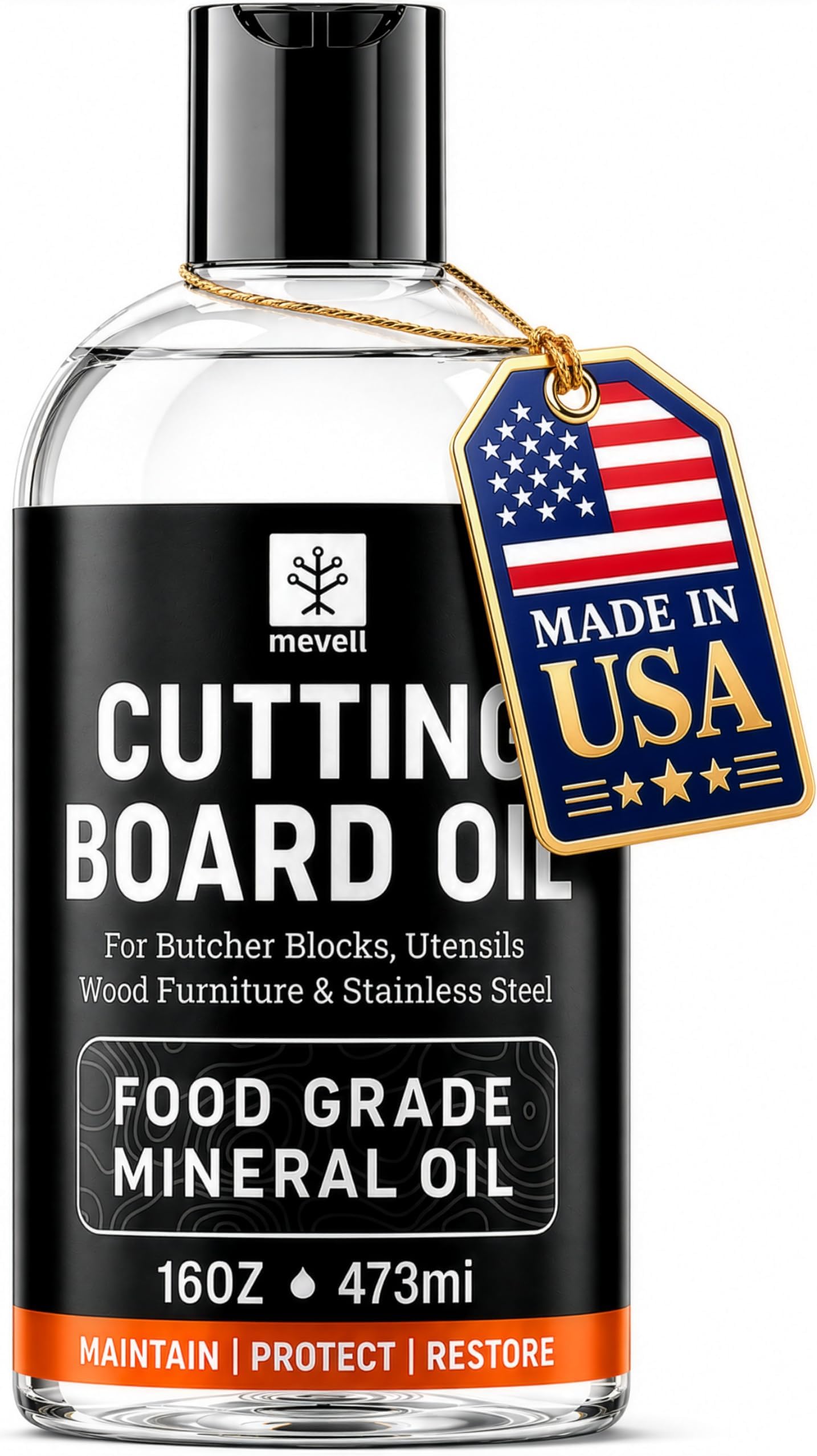 Mevell Food Grade Mineral Oil for Cutting Boards, Butcher Blocks and Countertops, USP Food Grade, Made in Canada