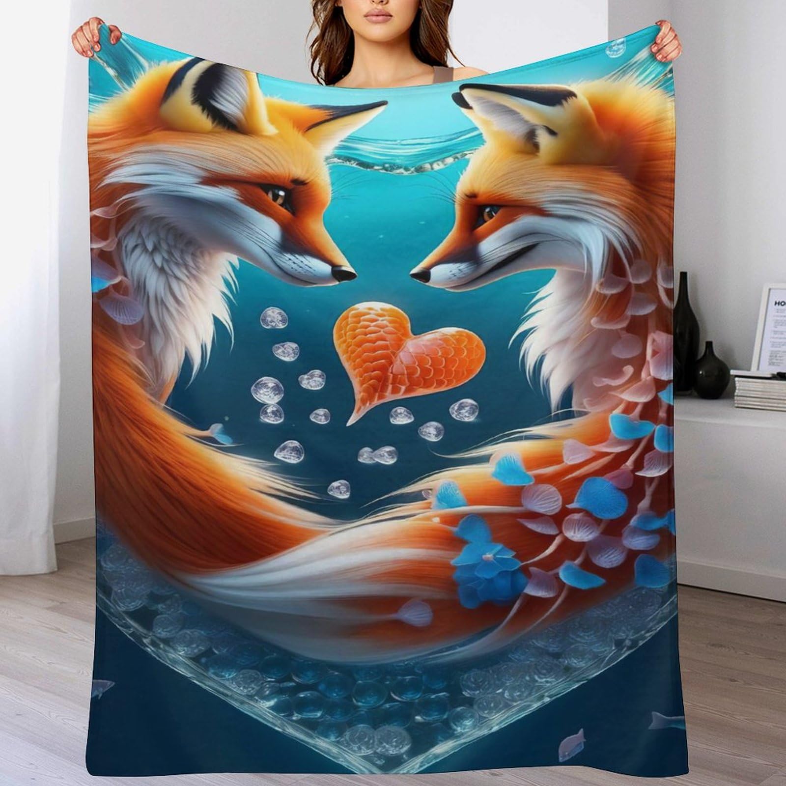 Couverture en peluche ultra luxueuse motif renard en flannel